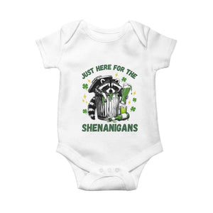 Funny Raccoon St Patricks Day Meme Baby Onesie Trash Panda Just Here For The Shenanigans TS14 White Print Your Wear