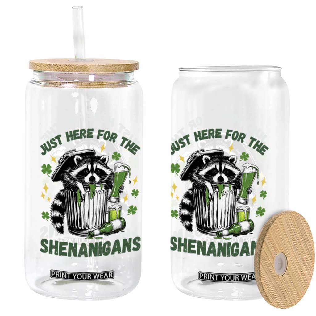 Funny Raccoon St Patricks Day Meme Glass Can Trash Panda Just Here For The Shenanigans TS14 Print Your Wear