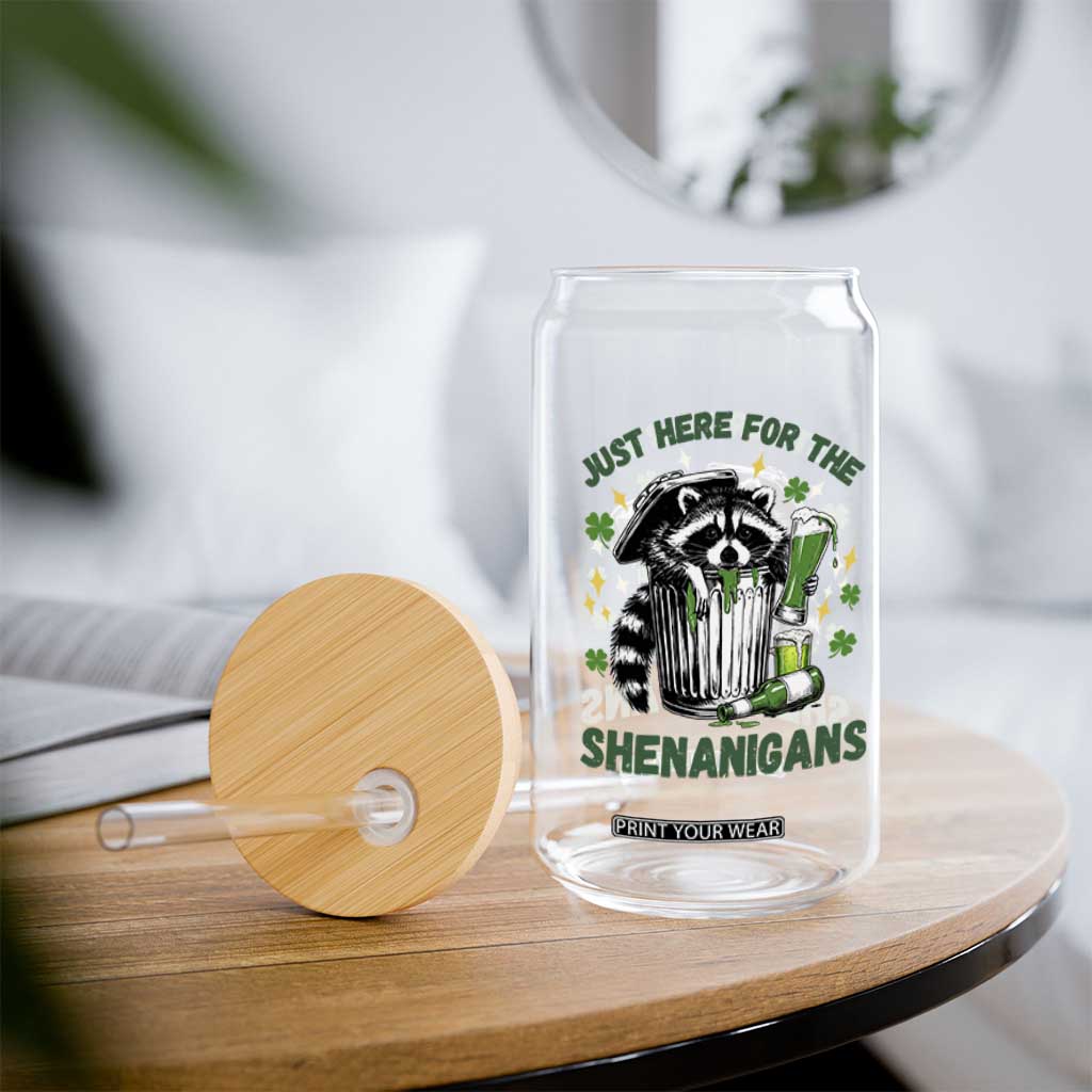 Funny Raccoon St Patricks Day Meme Glass Can Trash Panda Just Here For The Shenanigans TS14 Print Your Wear