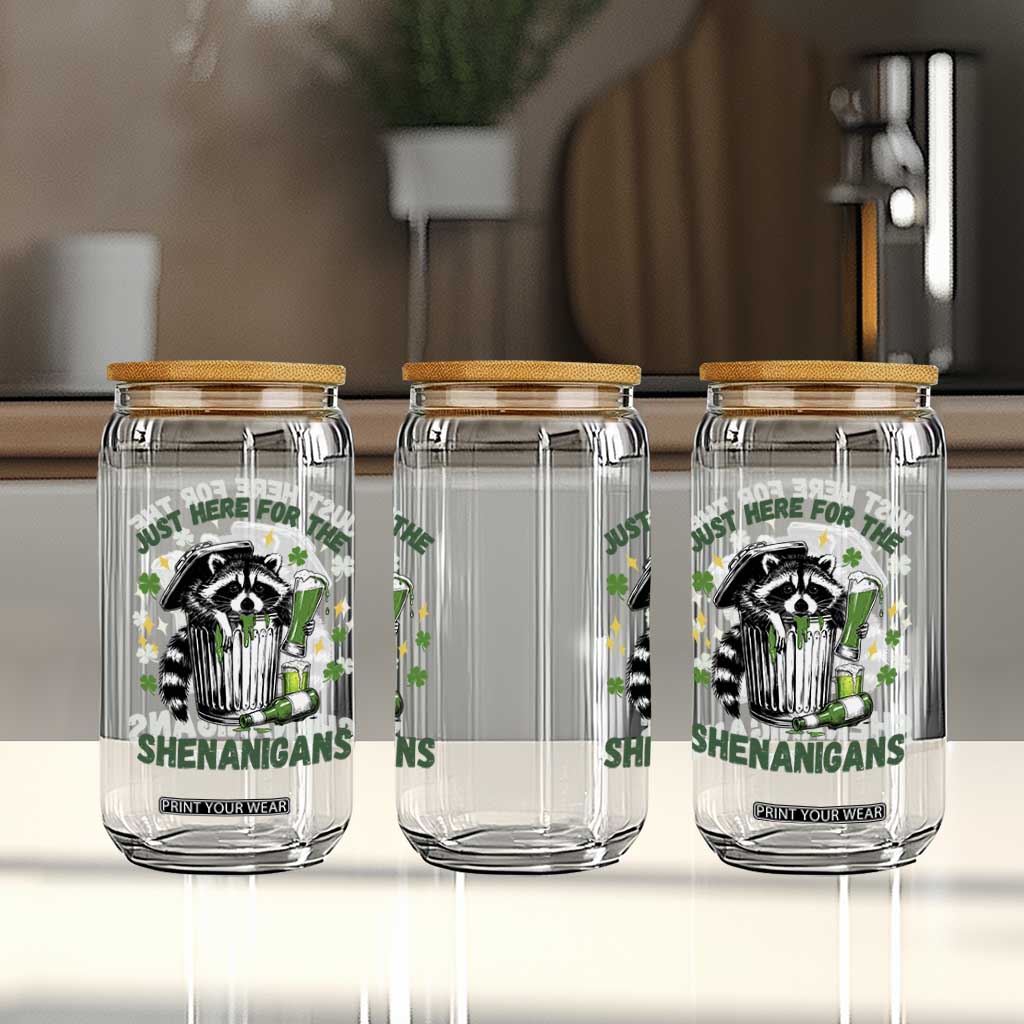 Funny Raccoon St Patricks Day Meme Glass Can Trash Panda Just Here For The Shenanigans TS14 Print Your Wear