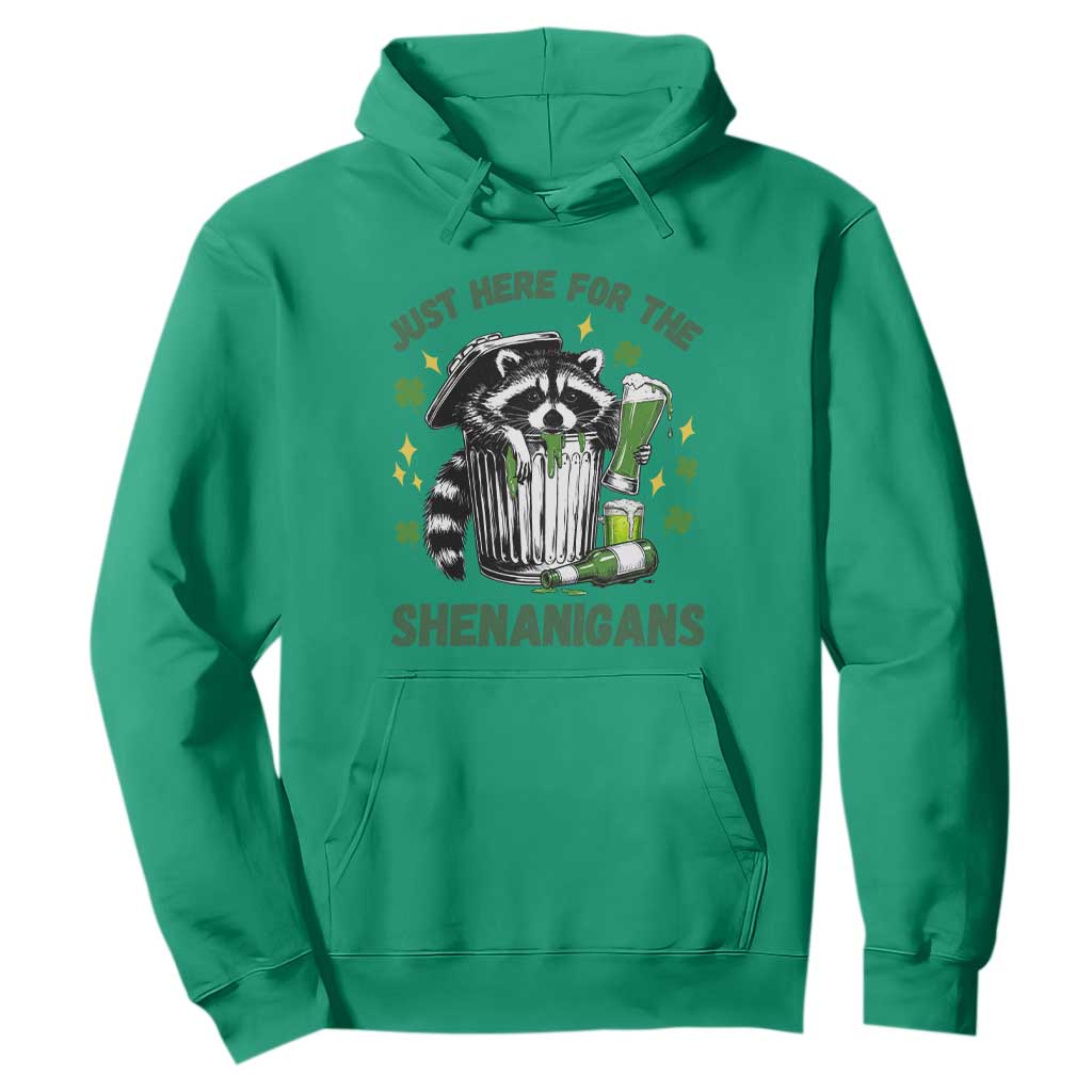 Funny Raccoon St Patricks Day Meme Hoodie Trash Panda Just Here For The Shenanigans TS14 Irish Green Print Your Wear