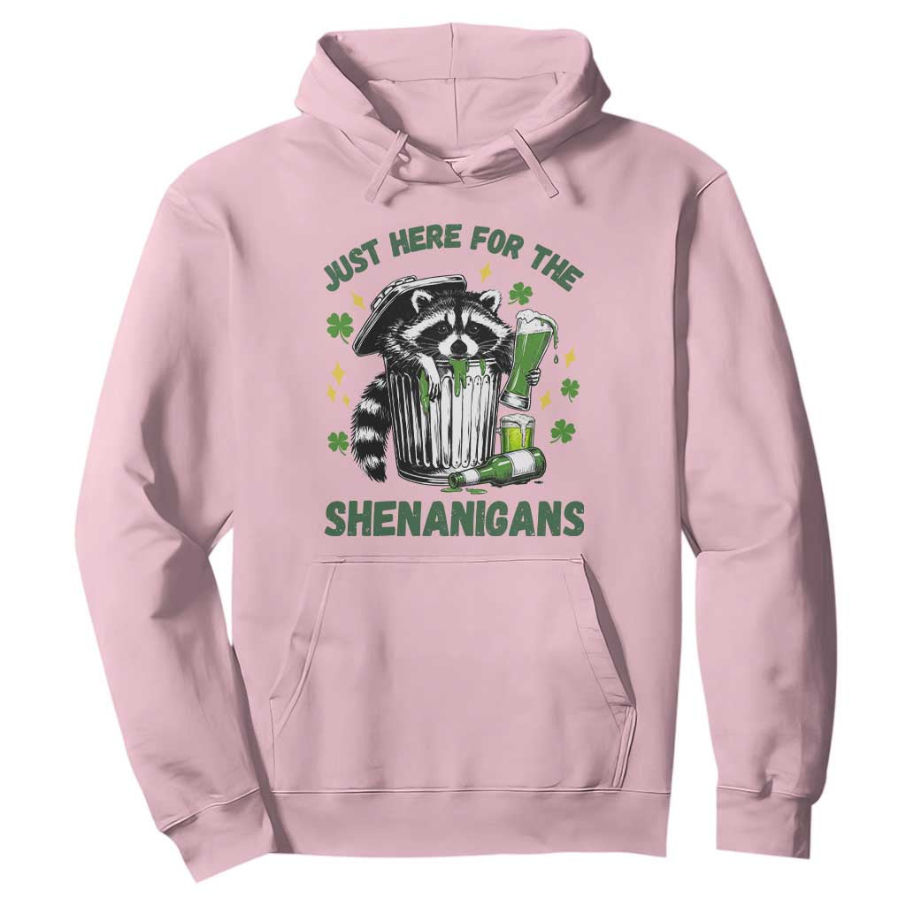 Funny Raccoon St Patricks Day Meme Hoodie Trash Panda Just Here For The Shenanigans TS14 Light Pink Print Your Wear
