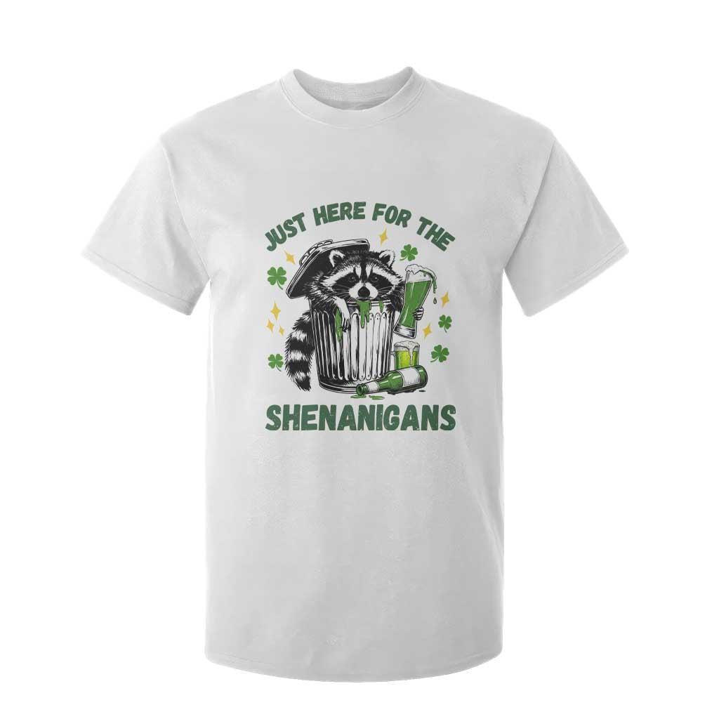 Funny Raccoon St Patricks Day Meme T Shirt For Kid - Trash Panda Just Here For The Shenanigans TS14 White Print Your Wear