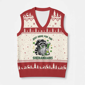 Funny Raccoon St Patricks Day Meme V-Neck Knit Sweater Vest Trash Panda Just Here For The Shenanigans TS14 Beige Red Print Your Wear