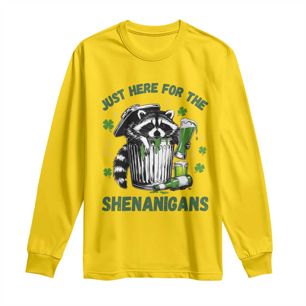 Funny Raccoon St Patricks Day Meme Long Sleeve Shirt Trash Panda Just Here For The Shenanigans TS14 Daisy Print Your Wear