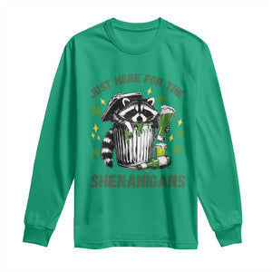 Funny Raccoon St Patricks Day Meme Long Sleeve Shirt Trash Panda Just Here For The Shenanigans TS14 Irish Green Print Your Wear