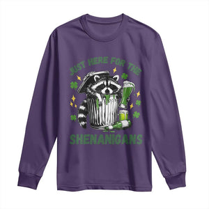 Funny Raccoon St Patricks Day Meme Long Sleeve Shirt Trash Panda Just Here For The Shenanigans TS14 Purple Print Your Wear