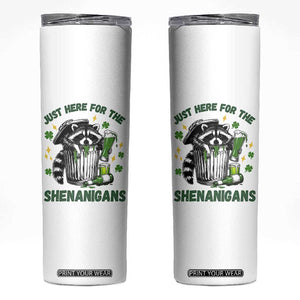 Funny Raccoon St Patricks Day Meme Skinny Tumbler Trash Panda Just Here For The Shenanigans TS14 White Print Your Wear