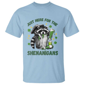 Funny Raccoon St Patricks Day Meme T Shirt Trash Panda Just Here For The Shenanigans TS14 Light Blue Print Your Wear