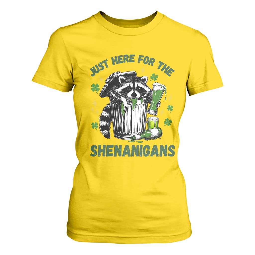 Funny Raccoon St Patricks Day Meme T Shirt For Women Trash Panda Just Here For The Shenanigans TS14 Daisy Print Your Wear