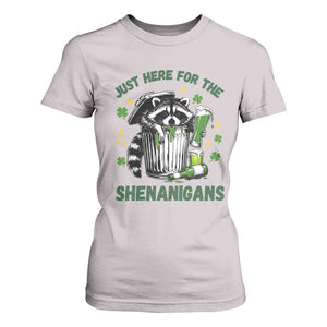Funny Raccoon St Patricks Day Meme T Shirt For Women Trash Panda Just Here For The Shenanigans TS14 Ice Gray Print Your Wear