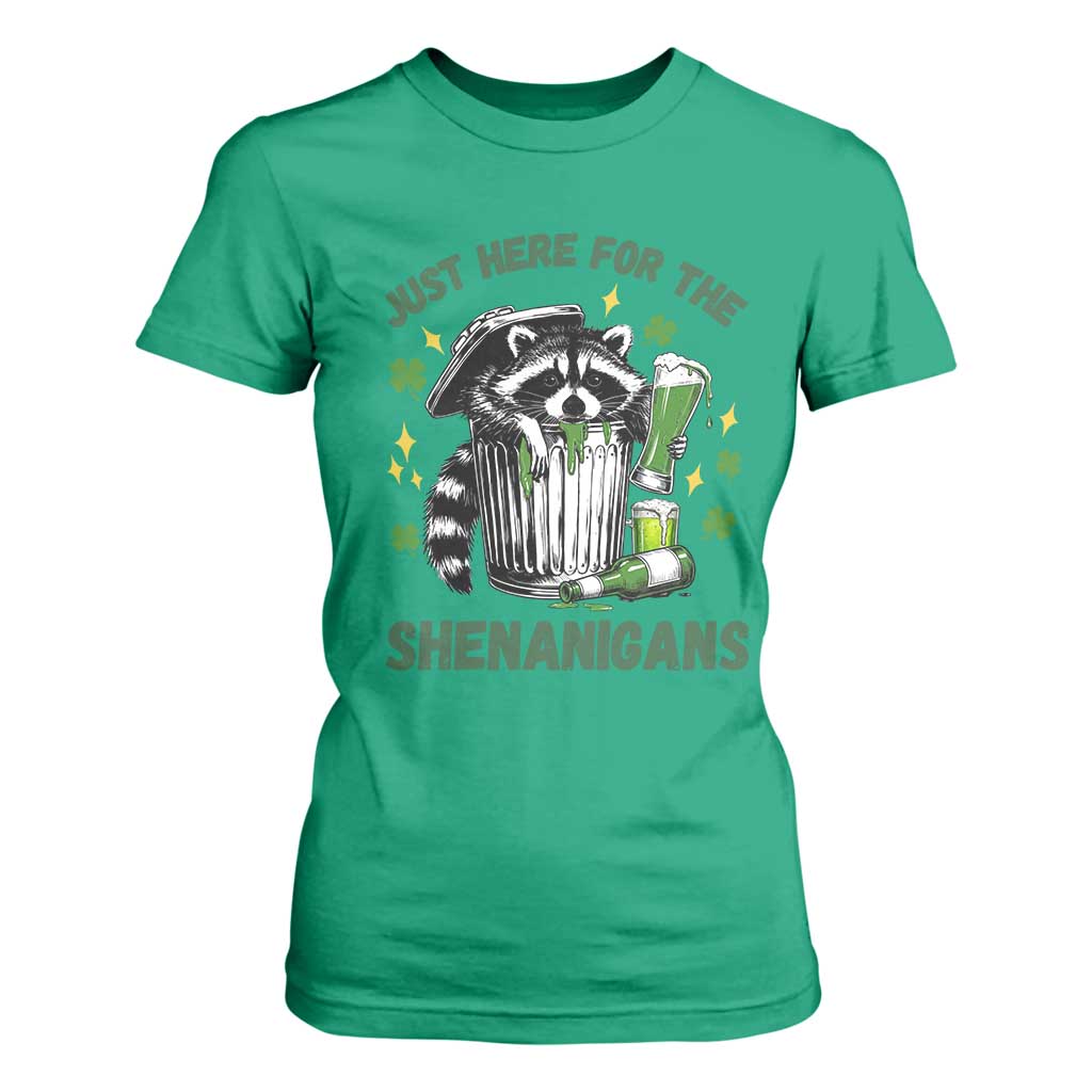 Funny Raccoon St Patricks Day Meme T Shirt For Women Trash Panda Just Here For The Shenanigans TS14 Irish Green Print Your Wear