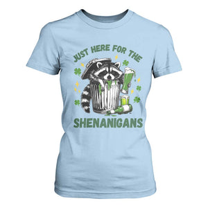 Funny Raccoon St Patricks Day Meme T Shirt For Women Trash Panda Just Here For The Shenanigans TS14 Light Blue Print Your Wear