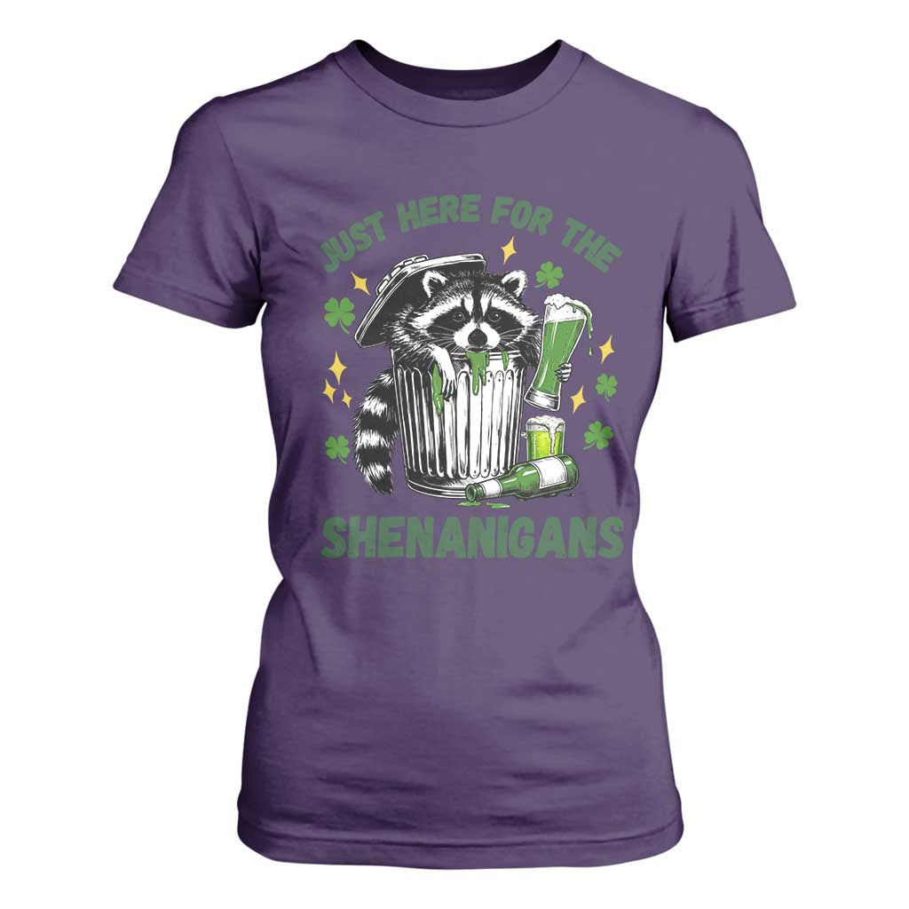 Funny Raccoon St Patricks Day Meme T Shirt For Women Trash Panda Just Here For The Shenanigans TS14 Purple Print Your Wear