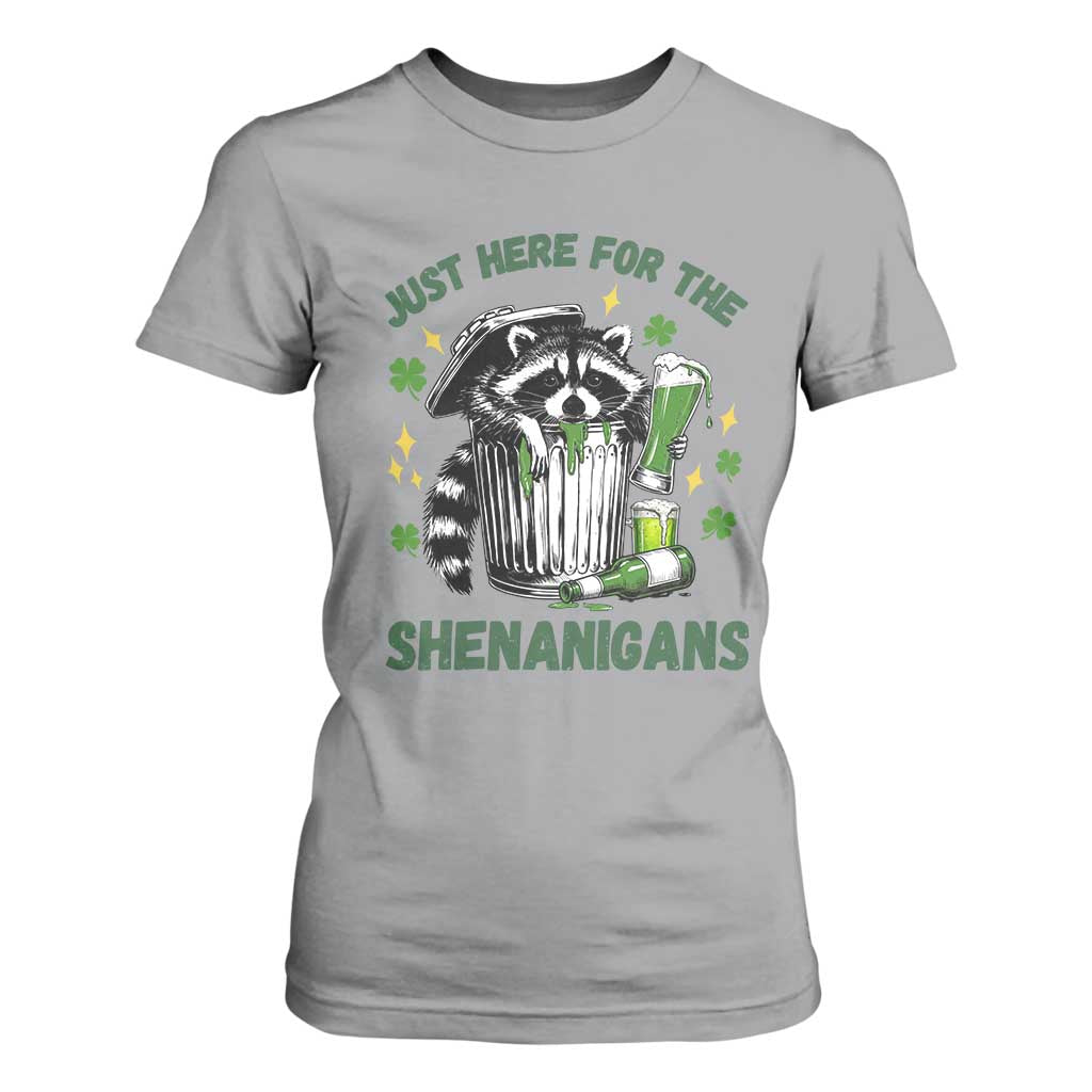 Funny Raccoon St Patricks Day Meme T Shirt For Women Trash Panda Just Here For The Shenanigans TS14 Sport Gray Print Your Wear