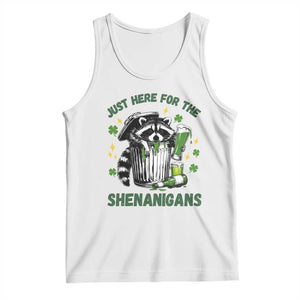 Funny Raccoon St Patricks Day Meme Tank Top Trash Panda Just Here For The Shenanigans TS14 White Print Your Wear
