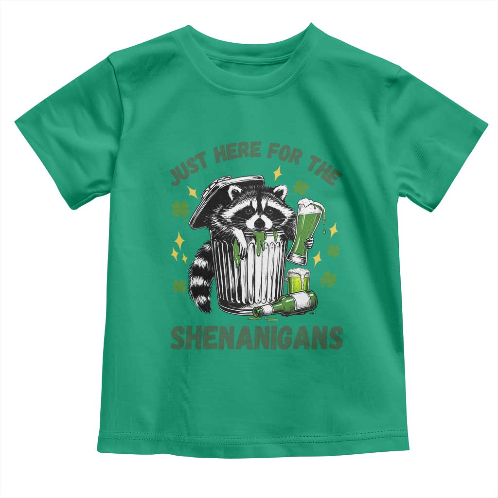 Funny Raccoon St Patricks Day Meme Toddler T Shirt Trash Panda Just Here For The Shenanigans TS14 Irish Green Print Your Wear