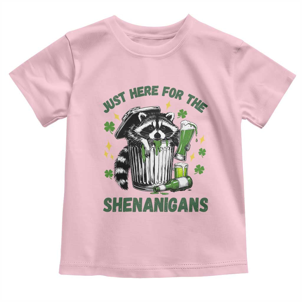 Funny Raccoon St Patricks Day Meme Toddler T Shirt Trash Panda Just Here For The Shenanigans TS14 Light Pink Print Your Wear