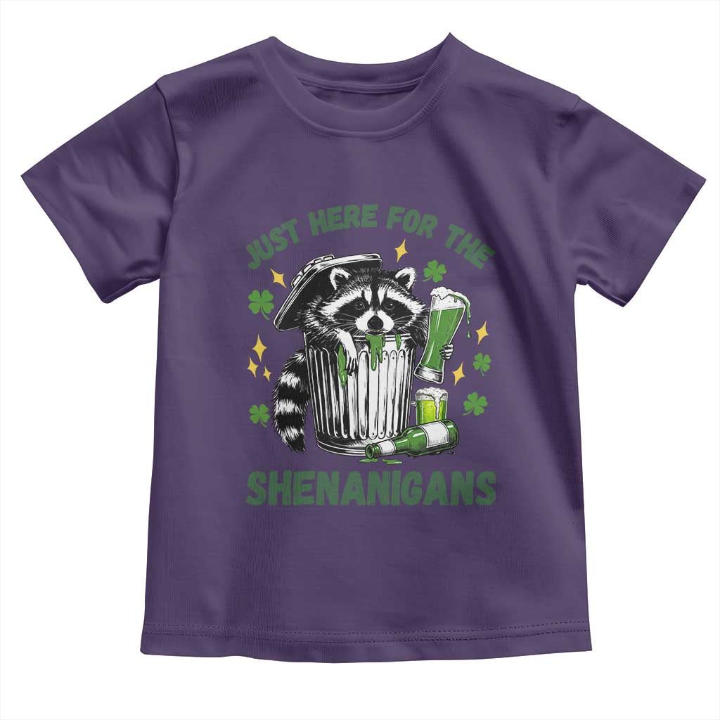 Funny Raccoon St Patricks Day Meme Toddler T Shirt Trash Panda Just Here For The Shenanigans TS14 Purple Print Your Wear