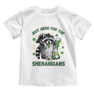 Funny Raccoon St Patricks Day Meme Toddler T Shirt Trash Panda Just Here For The Shenanigans TS14 White Print Your Wear