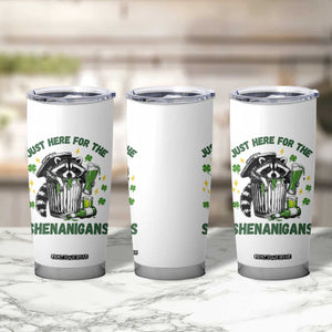 Funny Raccoon St Patricks Day Meme Tumbler Cup Trash Panda Just Here For The Shenanigans TS14 Print Your Wear