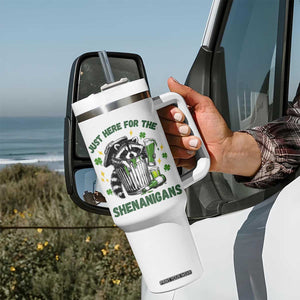 Funny Raccoon St Patricks Day Meme Tumbler With Handle Trash Panda Just Here For The Shenanigans TS14 Print Your Wear