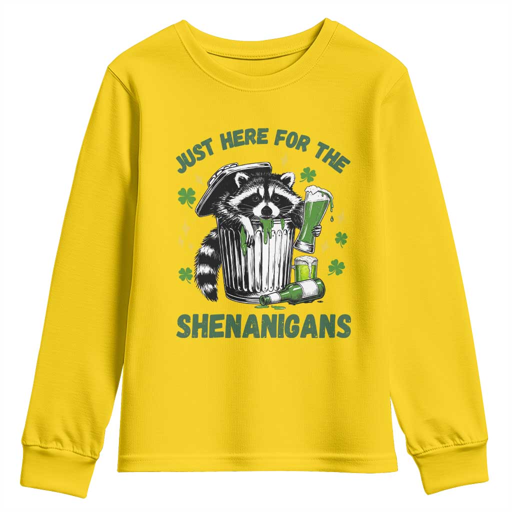 Funny Raccoon St Patricks Day Meme Youth Sweatshirt Trash Panda Just Here For The Shenanigans TS14 Daisy Print Your Wear