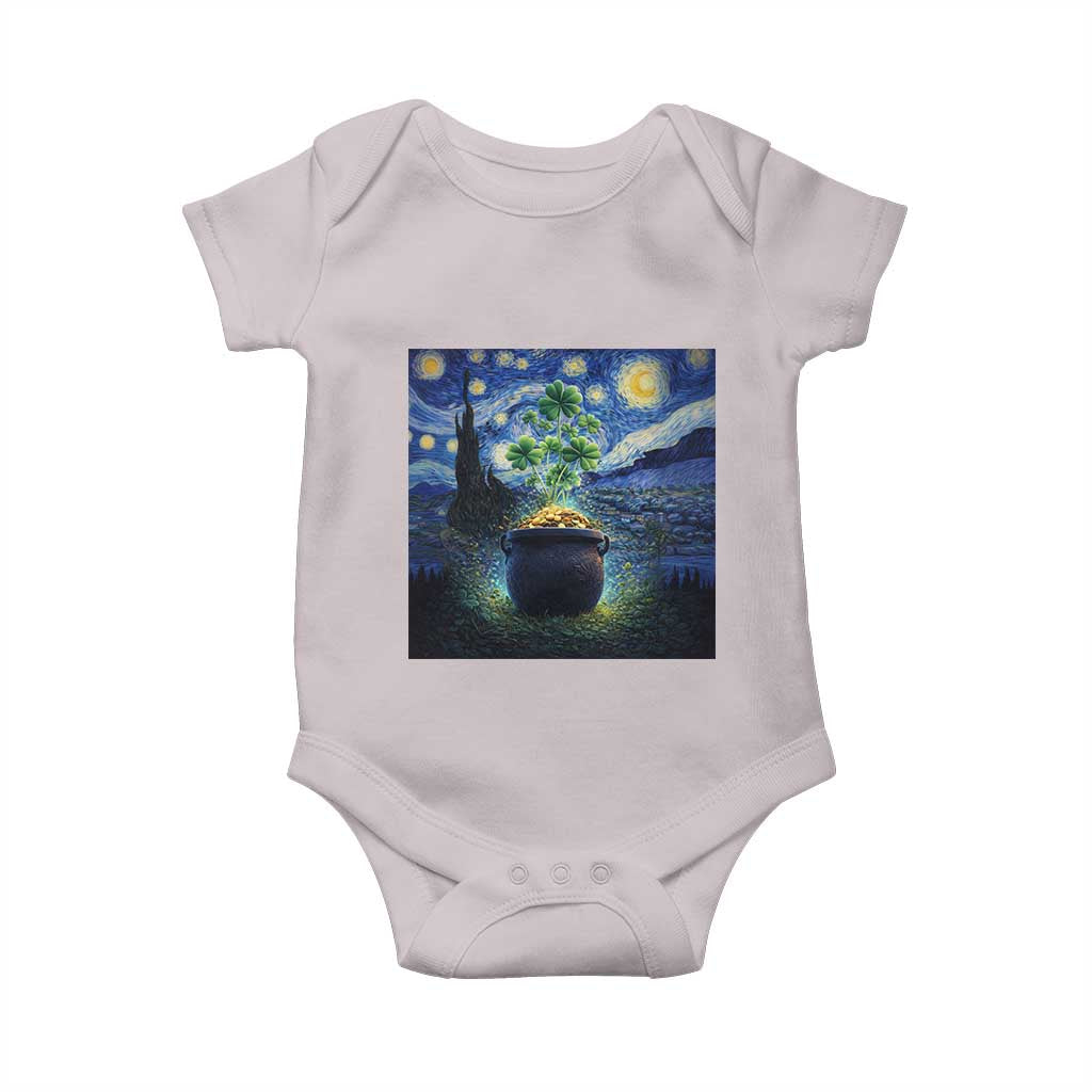 St Patricks Day Starry Night Shamrock Van Gogh Art Baby Onesie TS14 Ice Gray Print Your Wear