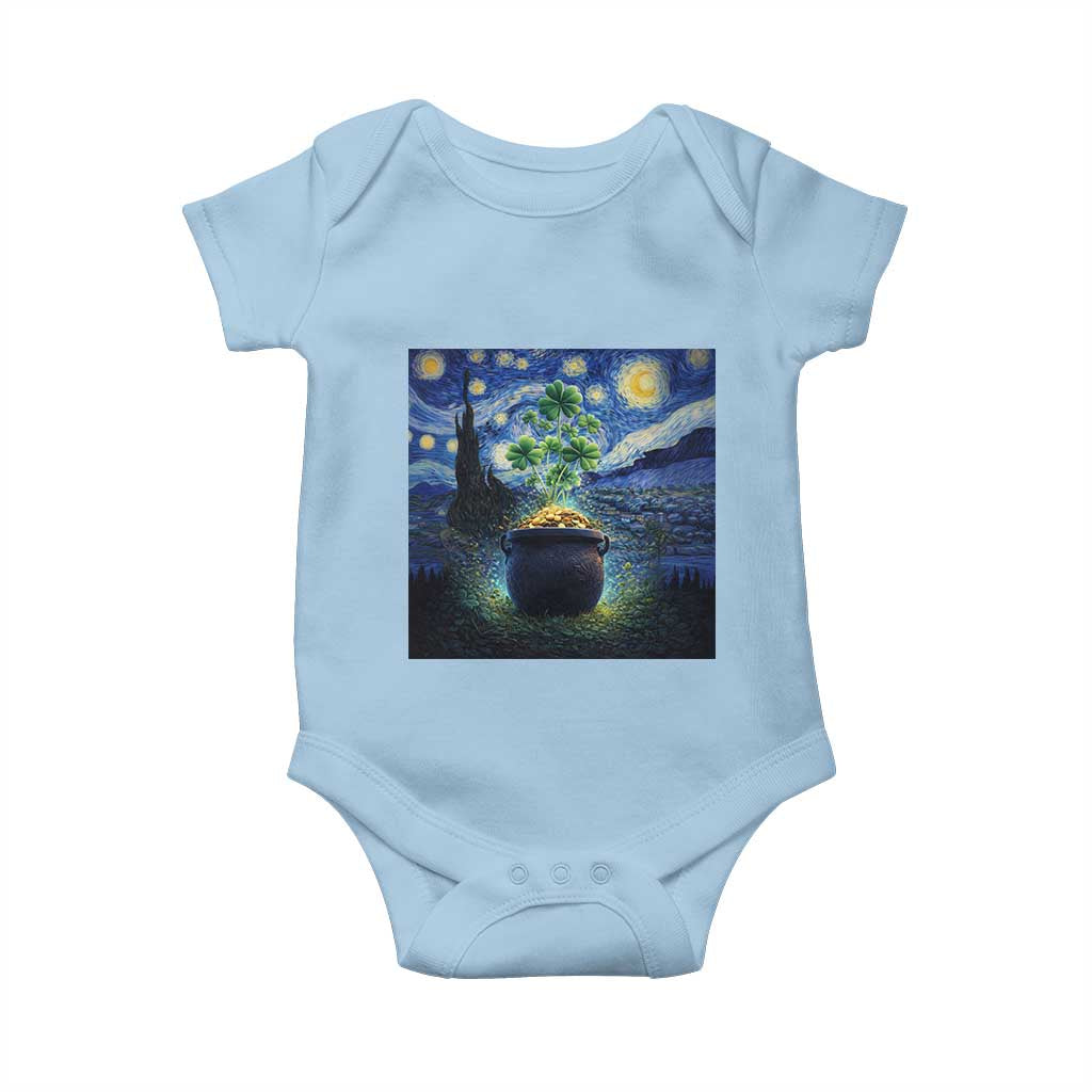 St Patricks Day Starry Night Shamrock Van Gogh Art Baby Onesie TS14 Light Blue Print Your Wear