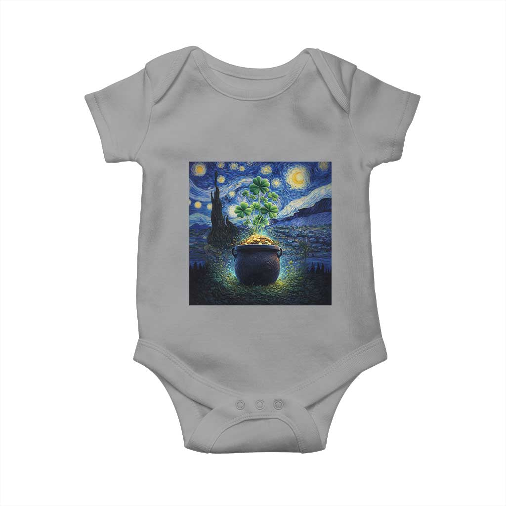 St Patricks Day Starry Night Shamrock Van Gogh Art Baby Onesie TS14 Sport Gray Print Your Wear