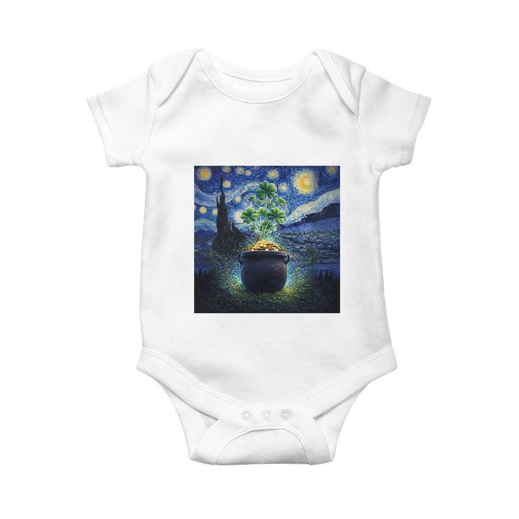 St Patricks Day Starry Night Shamrock Van Gogh Art Baby Onesie TS14 White Print Your Wear