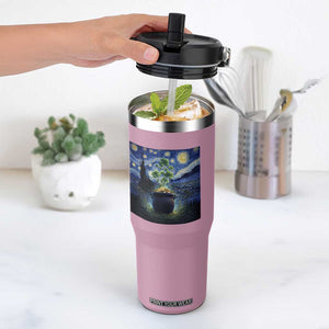 St Patricks Day Starry Night Shamrock Van Gogh Art Flip Straw Tumbler TS14 One Size: 30 oz Light Pink Print Your Wear