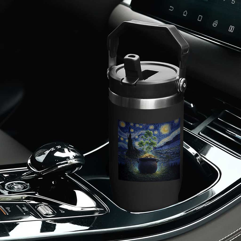 St Patricks Day Starry Night Shamrock Van Gogh Art Flip Straw Tumbler TS14 Print Your Wear