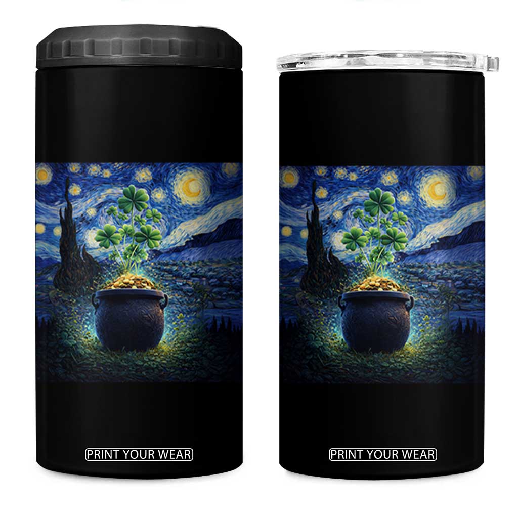 St Patricks Day Starry Night Shamrock Van Gogh Art 4 in 1 Can Cooler Tumbler TS14 One Size: 16 oz Black Print Your Wear