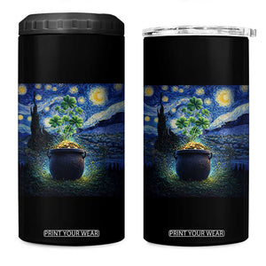 St Patricks Day Starry Night Shamrock Van Gogh Art 4 in 1 Can Cooler Tumbler TS14 One Size: 16 oz Black Print Your Wear