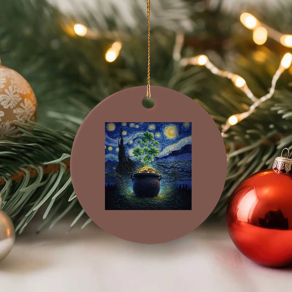 St Patricks Day Starry Night Shamrock Van Gogh Art Ceramic Ornament TS14 1pc Mocha Print Your Wear