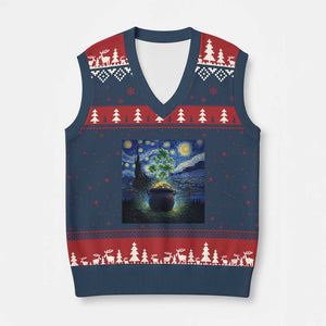 St Patricks Day Starry Night Shamrock Van Gogh Art V-Neck Knit Sweater Vest TS14 Navy Red Print Your Wear
