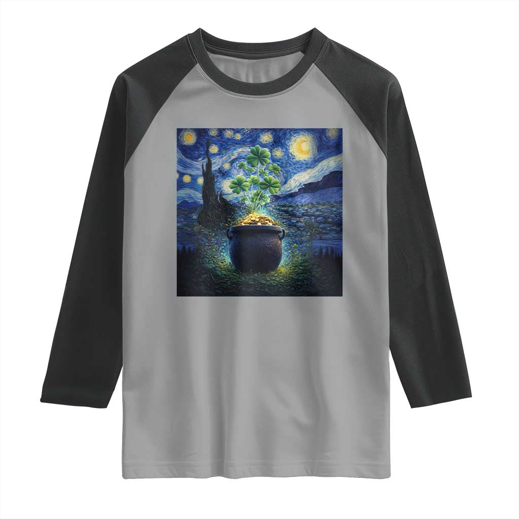 St Patricks Day Starry Night Shamrock Van Gogh Art Raglan Shirt TS14 Sport Gray Black Print Your Wear