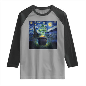 St Patricks Day Starry Night Shamrock Van Gogh Art Raglan Shirt TS14 Sport Gray Black Print Your Wear