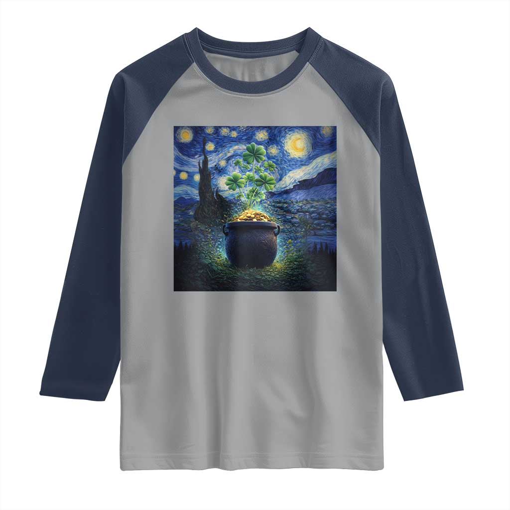 St Patricks Day Starry Night Shamrock Van Gogh Art Raglan Shirt TS14 Sport Gray Navy Print Your Wear
