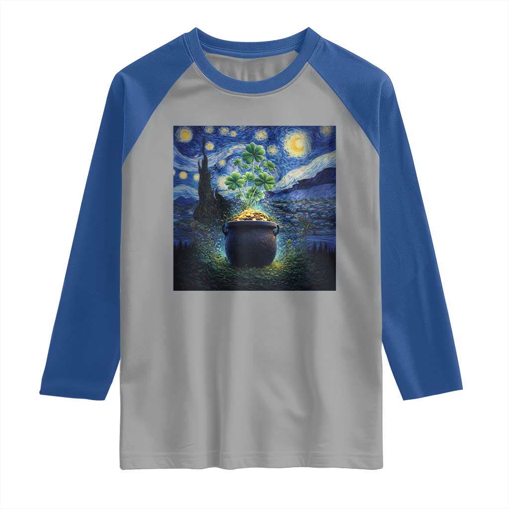 St Patricks Day Starry Night Shamrock Van Gogh Art Raglan Shirt TS14 Sport Gray Royal Print Your Wear