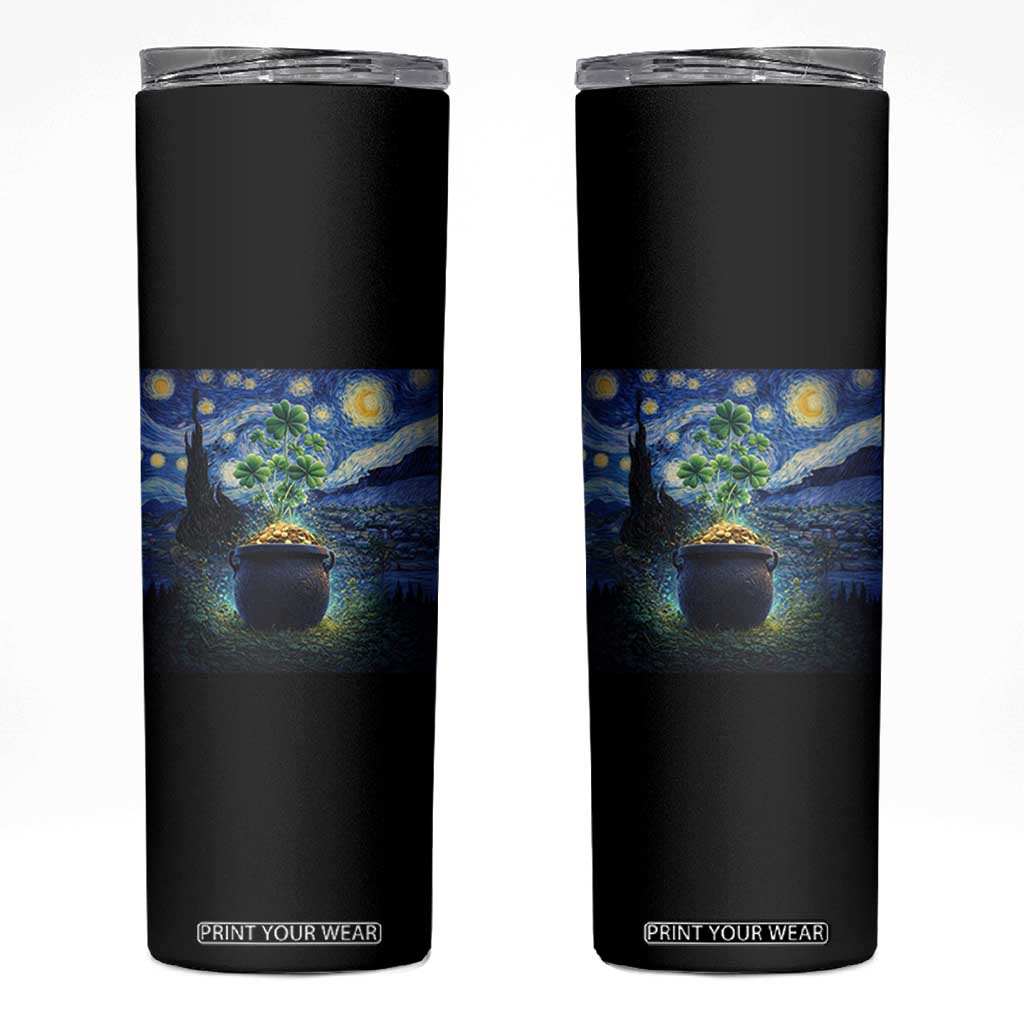 St Patricks Day Starry Night Shamrock Van Gogh Art Skinny Tumbler TS14 Black Print Your Wear