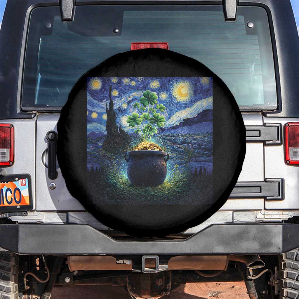 St Patricks Day Starry Night Shamrock Van Gogh Art Spare Tire Cover TS14 No hole Black Print Your Wear