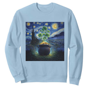 St Patricks Day Starry Night Shamrock Van Gogh Art Sweatshirt TS14 Light Blue Print Your Wear