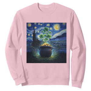 St Patricks Day Starry Night Shamrock Van Gogh Art Sweatshirt TS14 Light Pink Print Your Wear