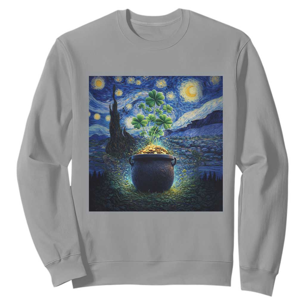 St Patricks Day Starry Night Shamrock Van Gogh Art Sweatshirt TS14 Sport Gray Print Your Wear