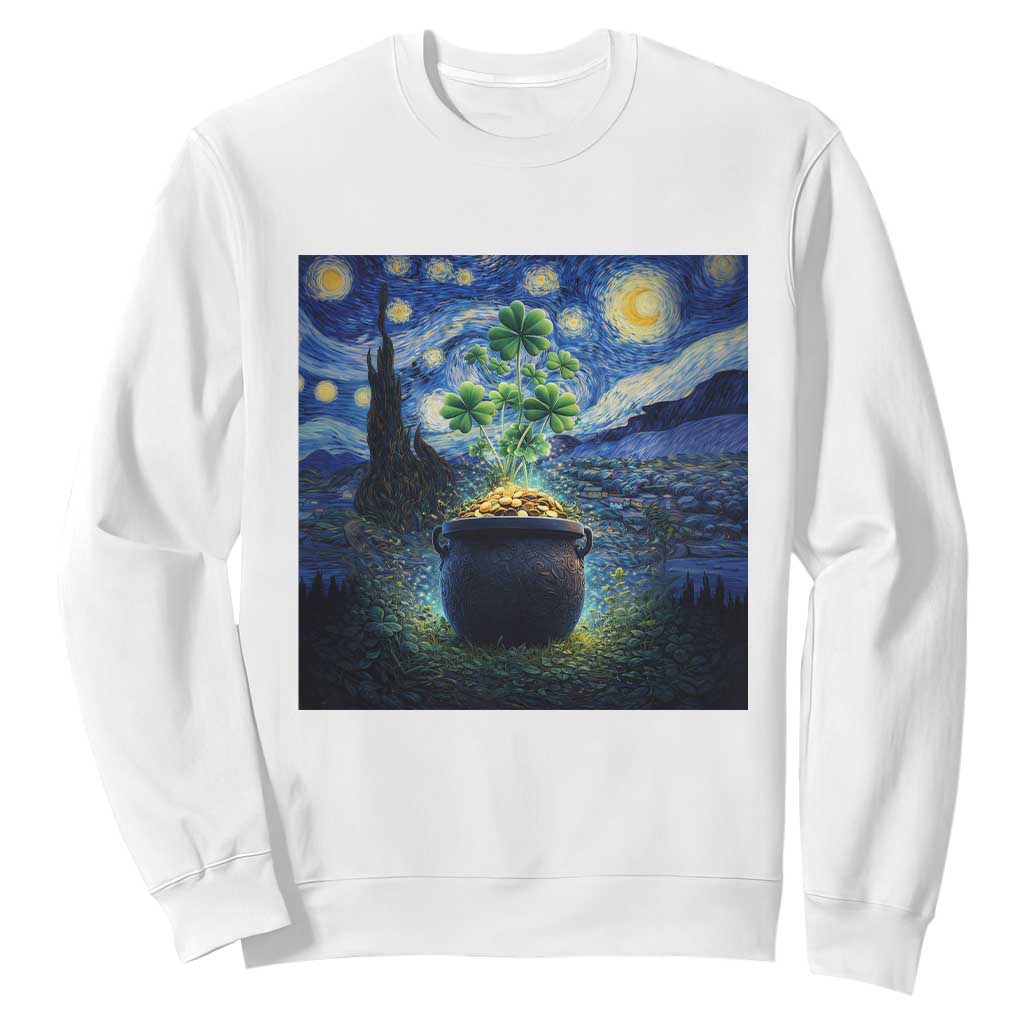 St Patricks Day Starry Night Shamrock Van Gogh Art Sweatshirt TS14 White Print Your Wear