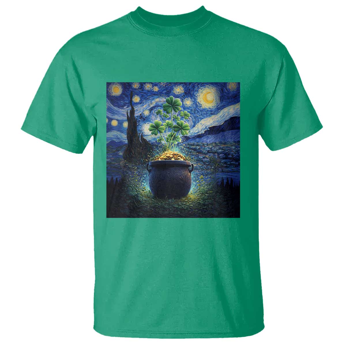 St Patricks Day Starry Night Shamrock Van Gogh Art T Shirt TS14 Irish Green Print Your Wear