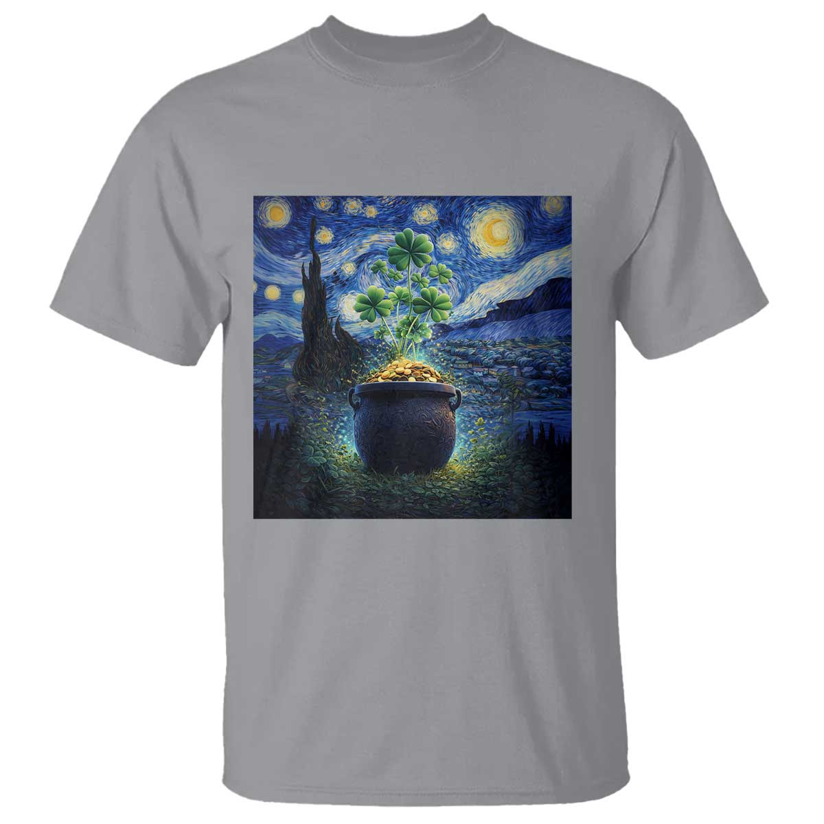 St Patricks Day Starry Night Shamrock Van Gogh Art T Shirt TS14 Sport Gray Print Your Wear