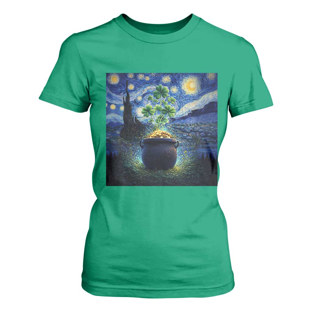 St Patricks Day Starry Night Shamrock Van Gogh Art T Shirt For Women TS14 Irish Green Print Your Wear